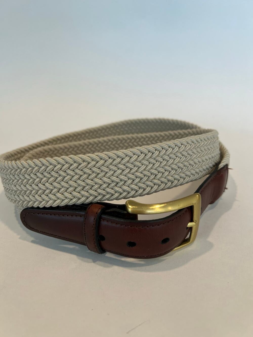 Vintage Braided Stretchy Belt Leather Elastic Solid BrassTan & Brown Size 40 SG